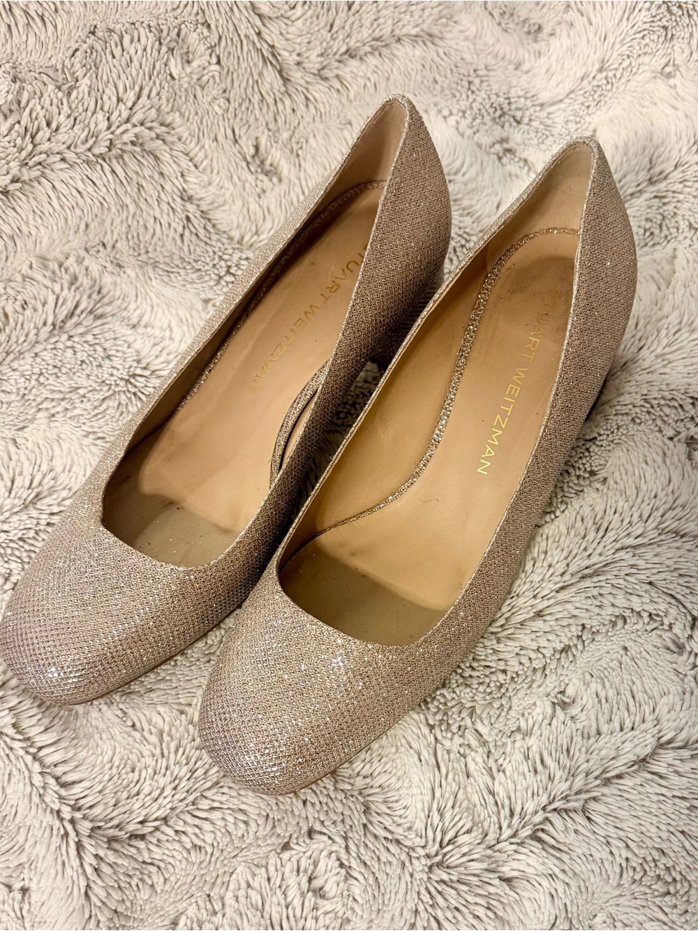 Stuart Weitzman Gold Sparkly Glitter Heels Women’s Sz 9B Party *Retail $525*